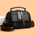 Borsa a mano classica in pelle nera con tracolla marrone e scomparti multipli - Nero
