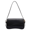 Chic black shoulder bag with asymmetrical curved flap and gold metal hardware finish - Black