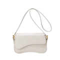 Chic cream white square crossbody bag with wavy flap design and gold hardware - White