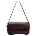 Retro deep brown flap shoulder bag with unique wavy edges and golden metal rings - Brown