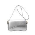 Silver metallic square crossbody bag with unique wave bottom design and gold hardware - Silver