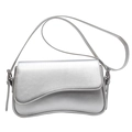 Chic silver metallic saddle bag with asymmetrical flap and sleek crossbody strap - Silver