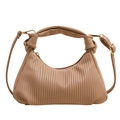 Chic beige pleated pea bag with knotted handle and adjustable shoulder strap for women - Khaki