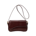 Retro wine red square shoulder bag in smooth leather with gold circular buckles - Burgundy