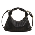 Chic black pleated pea crescent bag with knotted handle and adjustable strap for women - Black
