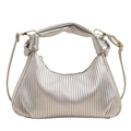 Silver pleated pea bag with metallic finish and detachable strap for a modern chic look - Silver