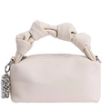 Minimalist beige box bag with knotted handle and silver metallic bead charm decoration - Off White