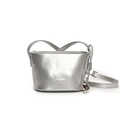 Minimalist silver lychee pattern bucket bag with leather heart charm and thin strap - Silver