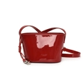 Chic burgundy lychee pattern bucket bag with shiny finish and heart-shaped metal charm - Red