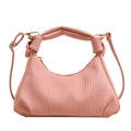Pink pleated pea-shaped handbag with soft handle and golden buckle for women - Pink