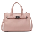 Sac à main en cuir grainé rose avec fermoir rotatif argenté et poignée rigide - Rose