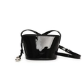 Glossy black patent leather bucket bag with silver ball charm and adjustable strap - Black