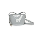 Sac seau gris clair brillant motif litchi avec un pendentif cœur en métal argenté - Bleu