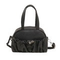 Sac à main noir à plis tendance avec poignées et bandoulière réglable pratique - Noir