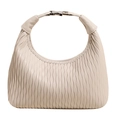 Bolso de hombro chic en cuero beige plisado con textura ondulada y hebillas de plata - Gris