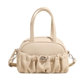 Bolso tipo almohada plisado en blanco crema con cierre giratorio y bandolera - Blanco