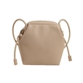 Minimalist beige pebble leather crossbody bag with knot strap and hexagonal structure - Khaki