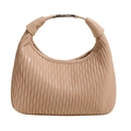 Elegante bolso hobo beige con textura plisada ondulada y hebilla de metal plateado - Caqui