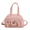 Bolso de mano plisado rosa con cierre giratorio de metal y correa desmontable - Rosa