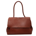 Borsa tote marrone con motivo coccodrillo, manici sottili e design elegante con patta - Marrone
