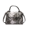 Retro snakeskin pattern trapezoid handbag with metallic lock and adjustable shoulder strap - Classic Black and White Snake Pattern / Black (FYT-8051)
