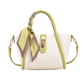Retro white tote bag with green trim and houndstooth scarf handle detail - White with Green