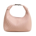 Bolso de hombro en cuero rosa pálido matelassé con textura plisada y hebilla plateada - Rosa
