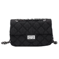 Classic quilted black denim shoulder bag with silver chain strap and metal swivel lock - Black