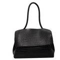 Borsa tote nera in pelle goffrata coccodrillo con spalline lunghe e patta superiore - Nero
