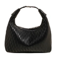 Borsa hobo nera alla moda con pieghe ondulate e fibbia in metallo argento - Nero