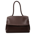 Borsa a tracolla in pelle coccodrillo marrone scuro con design minimalista a patta - Marrone