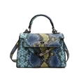 Women's Kelly-style trapezoid handbag with blue and yellow python skin pattern finish - Lake Blue Multi-color Python Pattern / Blue (FYT-8051)