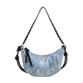 Lichtblauwe halve maan tas met zilveren lovertjes en geknoopte kettingriem - Lichtblauw Denim Pailletten Stijl (Met Zwarte Band) / Zwart
