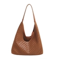 Braune geflochtene Leder-Tote-Bag im großen Hobo-Stil mit glattem Schultergurt - Braun