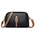 Borsa a tracolla nera minimalista con trama litchi e tracolla marrone a contrasto - Nero