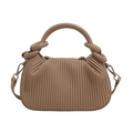 Borsa a tracolla arricciata alla moda color marrone con manico rotondo e cinturino - Cachi