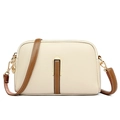 Chic shell-shaped crossbody bag in cream white with brown leather accents and gold hardware - Apricot