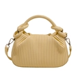 Cream yellow pleated handbag with knot handle and detachable silver metal shoulder strap - Yellow