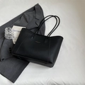 Bolso tote negro grande vintage con textura de lichi y correa de hombro para el diario - Negro