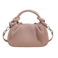 Pink pleated dumpling handbag with vertical texture and knotted handle details - Pink