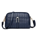 Navy blue quilted crossbody bag featuring a golden semicircular metal clasp and hardware - Rhombus Blue