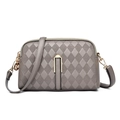 Gray quilted leather shell bag for women with gold hardware and adjustable strap - Rhombic Grey