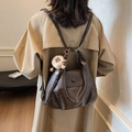 Dark brown pleated leather backpack with cute sheep charm and adjustable thin straps - With Pendant / Coffee