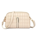 Creamy beige shell bag with quilted rhombic texture and elegant gold hardware details - Rhombic Apricot