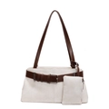 Minimalist white canvas shoulder bag with brown leather straps and side pouch - Off White