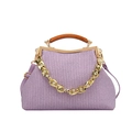 Purple woven crossbody bag with round wooden handles and gold chain accent detail - Purple