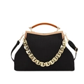 Elegant black woven evening bag with a gold chain link and vintage metal frame clasp - Black