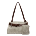 Chic canvas underarm bag in beige and brown with matching small zipper pouch - Khaki