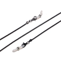 Detail of black thin metal chain featuring lobster clasps and clear silicone loops - Gun Black