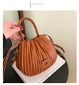 Brown pleated cloud handbag on artistic books with golden hardware and textured finish - Brown